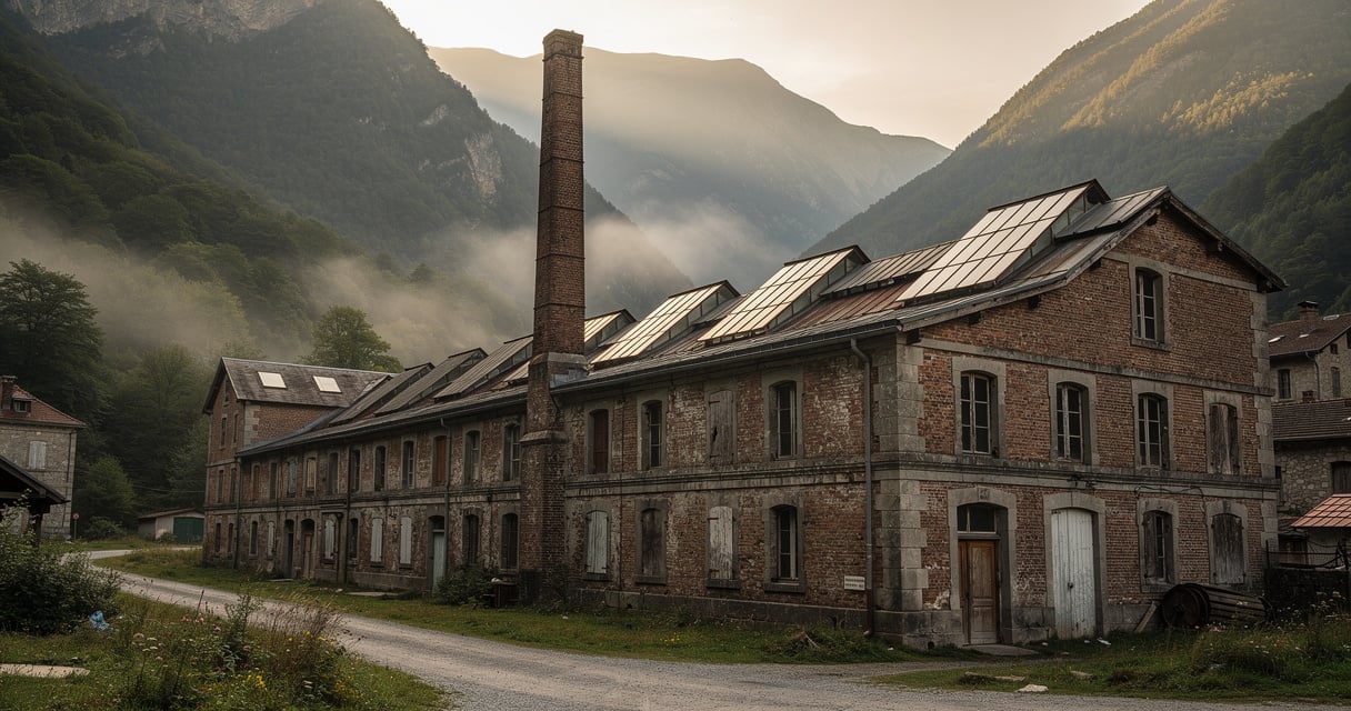 Ancienne usine textile en briques dans la vallée de Lavelanet