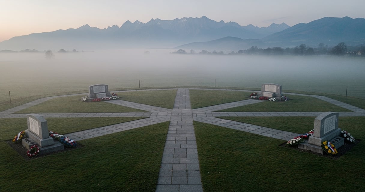 Mémorial de la déportation avec gerbes de fleurs lors d une cérémonie commémorative