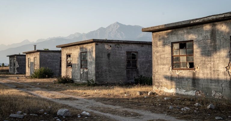 Baraquements en béton préservés du camp de Rivesaltes, lieu de mémoire des déportations de 1942