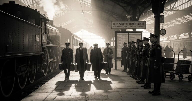 Quai de gare en 1943 avec de jeunes hommes requis pour le STO embarquant pour l'Allemagne